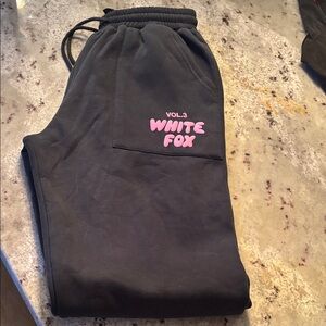 White Fox Boutique Black Joggers with Pink Logo